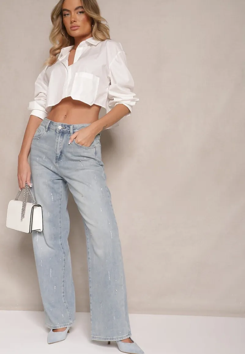 Niebieskie Jeansy z Bawełną Ozdobione Cyrkoniami Bitoria