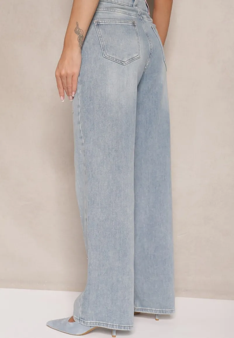 Niebieskie Jeansy z Bawełną Ozdobione Cyrkoniami Bitoria