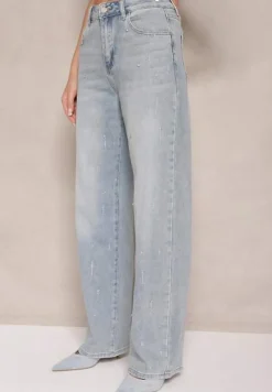 Niebieskie Jeansy z Bawełną Ozdobione Cyrkoniami Bitoria