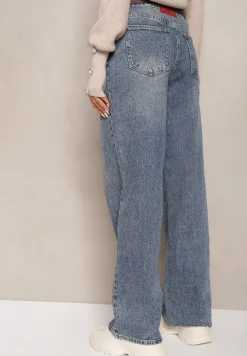 Niebieskie Jeansy z Bawełny o Prostym Kroju z Szerokimi Nogawkami i Paskiem Atteora