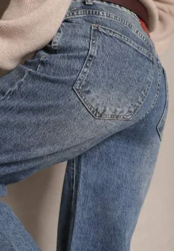 Niebieskie Jeansy z Bawełny o Prostym Kroju z Szerokimi Nogawkami i Paskiem Atteora