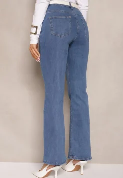 Niebieskie Jeansy z Bawełną High Waist o Fasonie Dzwonów Celinsse