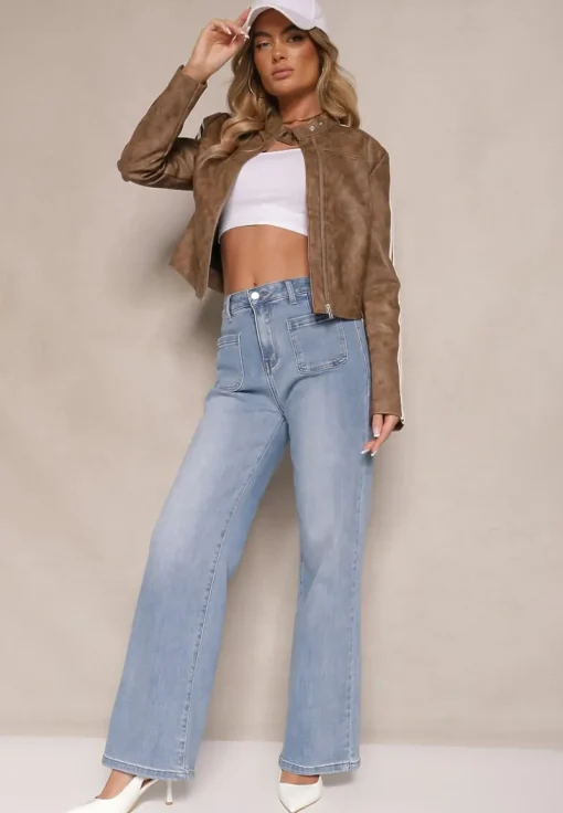 Niebieskie Jeansy z Bawełną High Waist o Szerokim Kroju Elaridia