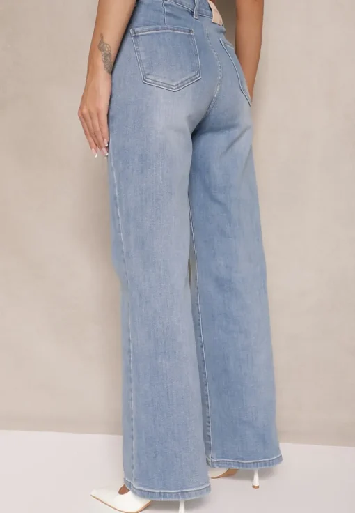 Niebieskie Jeansy z Bawełną High Waist o Szerokim Kroju Elaridia