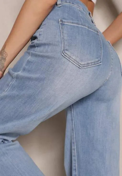 Niebieskie Jeansy z Bawełną High Waist o Szerokim Kroju Elaridia