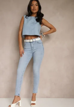 Niebieskie Jeansy z Bawełny Skinny High Waist Revelline