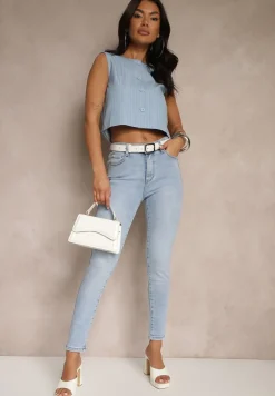 Niebieskie Jeansy z Bawełny Skinny High Waist Revelline