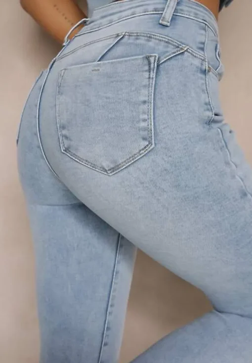 Niebieskie Jeansy z Bawełny Skinny High Waist Revelline