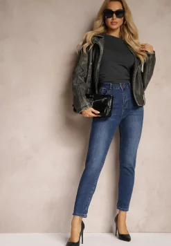 Niebieskie Jeansy z Bawełny Skinny High Waist Hazteria