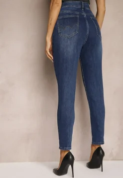 Niebieskie Jeansy z Bawełny Skinny High Waist Hazteria