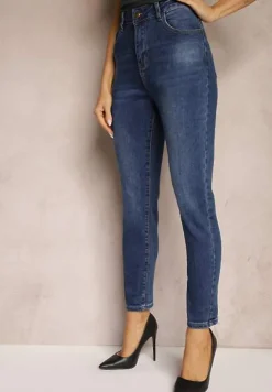 Niebieskie Jeansy z Bawełny Skinny High Waist Hazteria