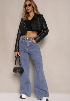 Niebieskie Jeansy z Bawełną o Szerokim Kroju High Waist Novarielle