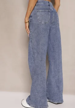Niebieskie Jeansy z Bawełną o Szerokim Kroju High Waist Novarielle