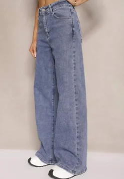 Niebieskie Jeansy z Bawełną o Szerokim Kroju High Waist Novarielle