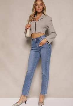 Niebieskie Jeansy z Bawełną Mom Fit High Waist Larinorti