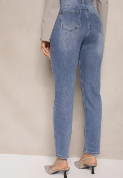 Niebieskie Jeansy z Bawełną Mom Fit High Waist Larinorti