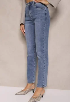 Niebieskie Jeansy z Bawełną Mom Fit High Waist Larinorti