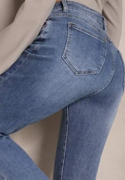 Niebieskie Jeansy z Bawełną Mom Fit High Waist Larinorti