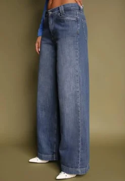 Niebieskie Jeansy z Bawełny o Szerokim Kroju High Waist Reanielis