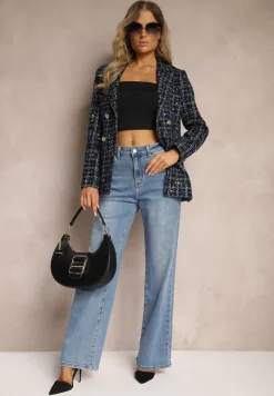 Niebieskie Jeansy z Bawełną High Waist o Szerokim Kroju Navisema