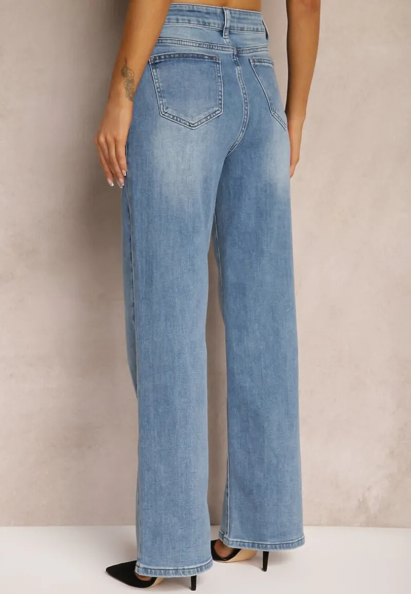 Niebieskie Jeansy z Bawełną High Waist o Szerokim Kroju Navisema