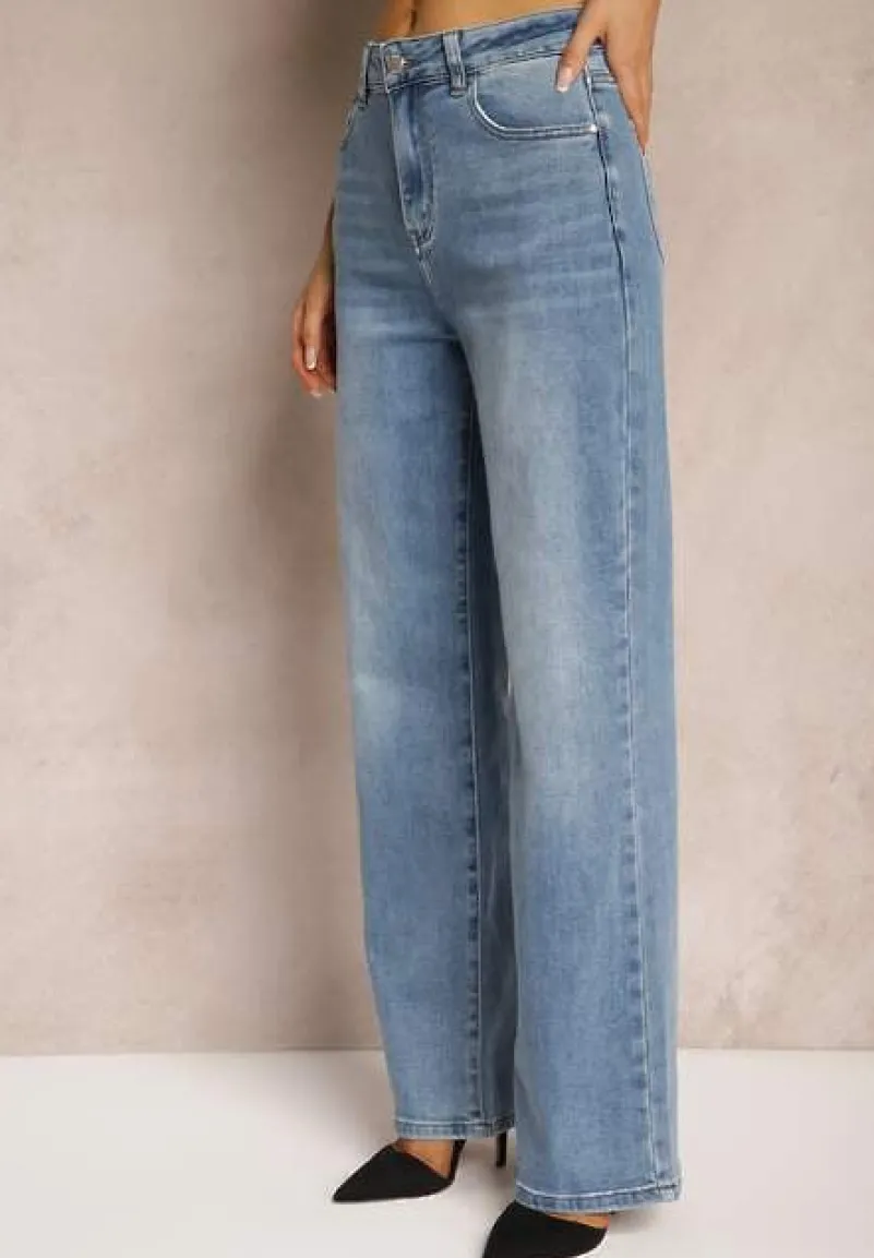 Niebieskie Jeansy z Bawełną High Waist o Szerokim Kroju Navisema