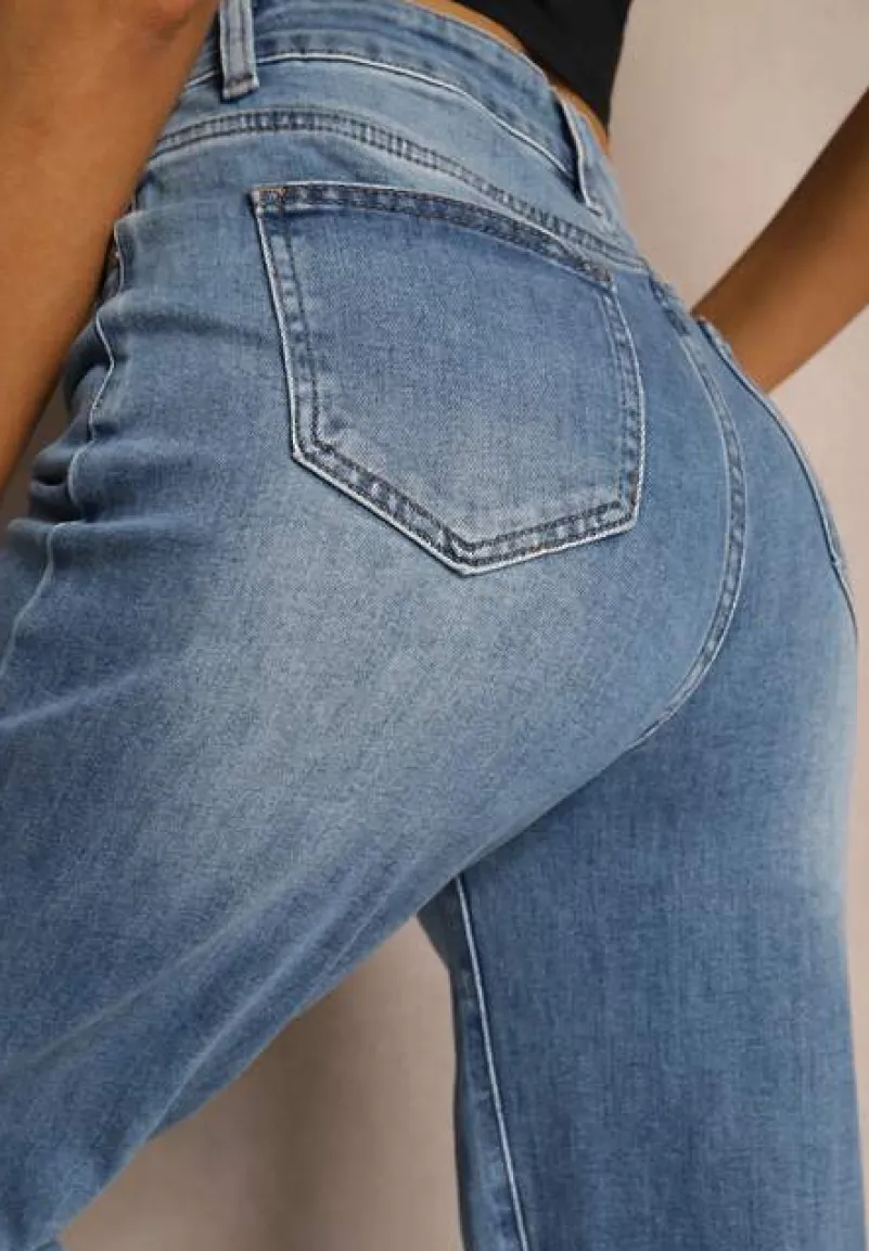 Niebieskie Jeansy z Bawełną High Waist o Szerokim Kroju Navisema