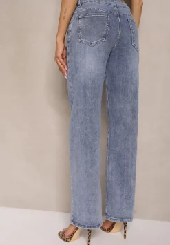 Niebieskie Jeansy z Bawełny o Szerokim Kroju High Waist Mevolisse