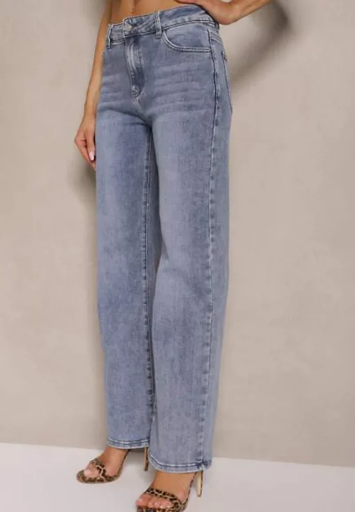 Niebieskie Jeansy z Bawełny o Szerokim Kroju High Waist Mevolisse