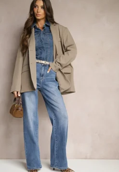 Niebieskie Jeansy z Bawełną i Wiskozą High Waist o Szerokim Kroju z Przetarciami Valviola