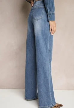 Niebieskie Jeansy z Bawełną i Wiskozą High Waist o Szerokim Kroju z Przetarciami Valviola
