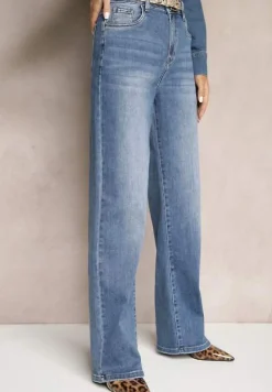 Niebieskie Jeansy z Bawełną i Wiskozą High Waist o Szerokim Kroju z Przetarciami Valviola