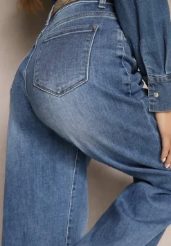 Niebieskie Jeansy z Bawełną i Wiskozą High Waist o Szerokim Kroju z Przetarciami Valviola