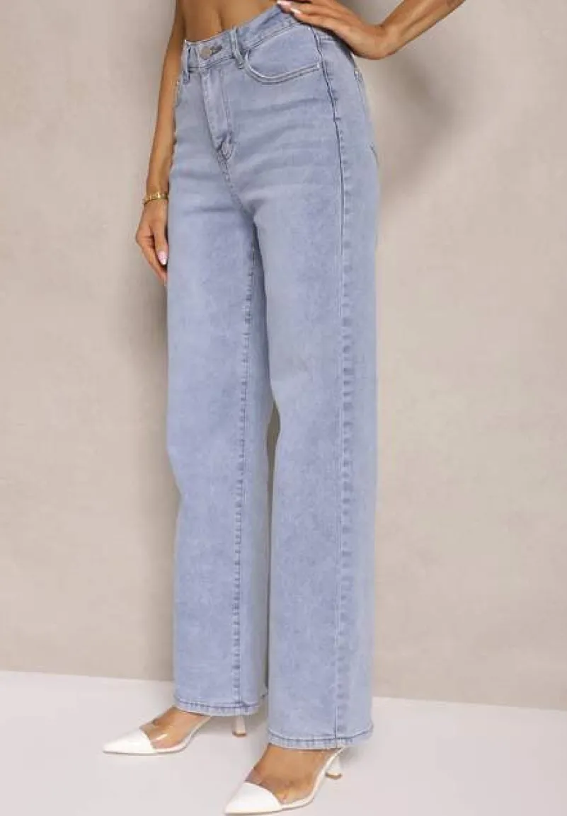 Niebieskie Jeansy z Bawełną o Szerokim Kroju High Waist Ahuzla