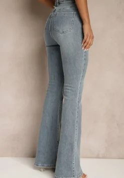 Niebieskie Jeansy z Bawełny o Kroju Dzwonów Tillurea