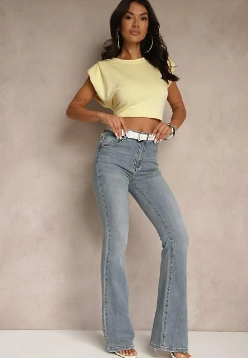 Niebieskie Jeansy z Bawełny o Kroju Dzwonów Tillurea