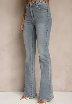 Niebieskie Jeansy z Bawełny o Kroju Dzwonów Tillurea