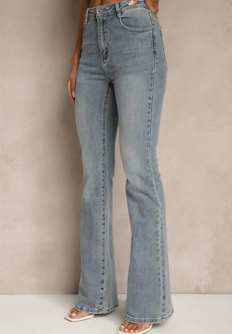 Niebieskie Jeansy z Bawełny o Kroju Dzwonów Tillurea