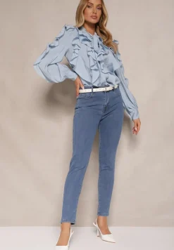 Niebieskie Jeansy z Bawełną High Waist Hreadia