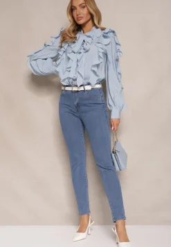 Niebieskie Jeansy z Bawełną High Waist Hreadia