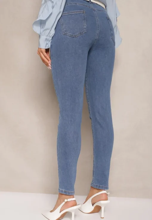 Niebieskie Jeansy z Bawełną High Waist Hreadia