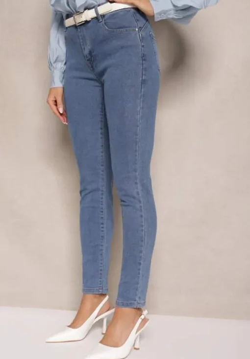 Niebieskie Jeansy z Bawełną High Waist Hreadia
