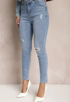 Niebieskie Jeansy z Dziurami i Przetarciami o Fasonie Skinny Klifana