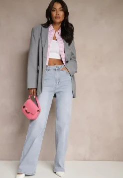Niebieskie Jeansy z Wiskozą i Bawełną High Waist o Szerokim Kroju Helviola