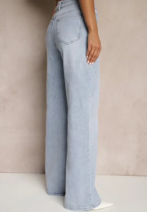 Niebieskie Jeansy z Wiskozą i Bawełną High Waist o Szerokim Kroju Helviola