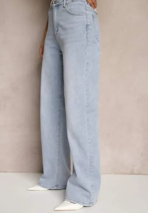 Niebieskie Jeansy z Wiskozą i Bawełną High Waist o Szerokim Kroju Helviola
