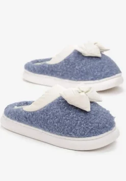 Niebieskie Kapcie z Futrzanego Kożuszka z Kokardką Hilusa