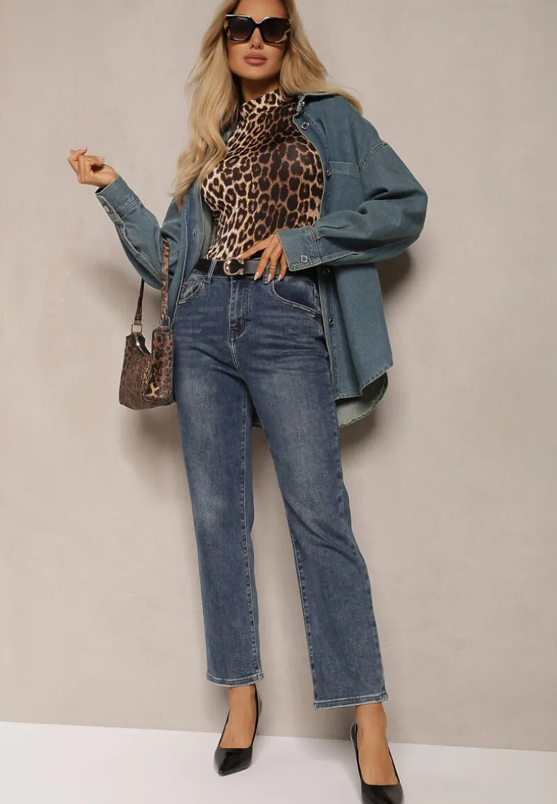 Niebieskie Klasyczne Jeansy High Waist z Prostymi Nogawkami Erilae