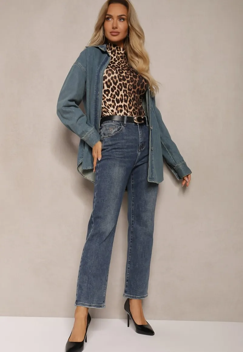 Niebieskie Klasyczne Jeansy High Waist z Prostymi Nogawkami Erilae