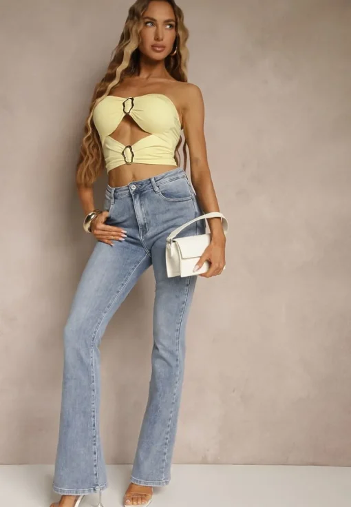 Niebieskie Klasyczne Jeansy Flare Regular Waist Neliovia